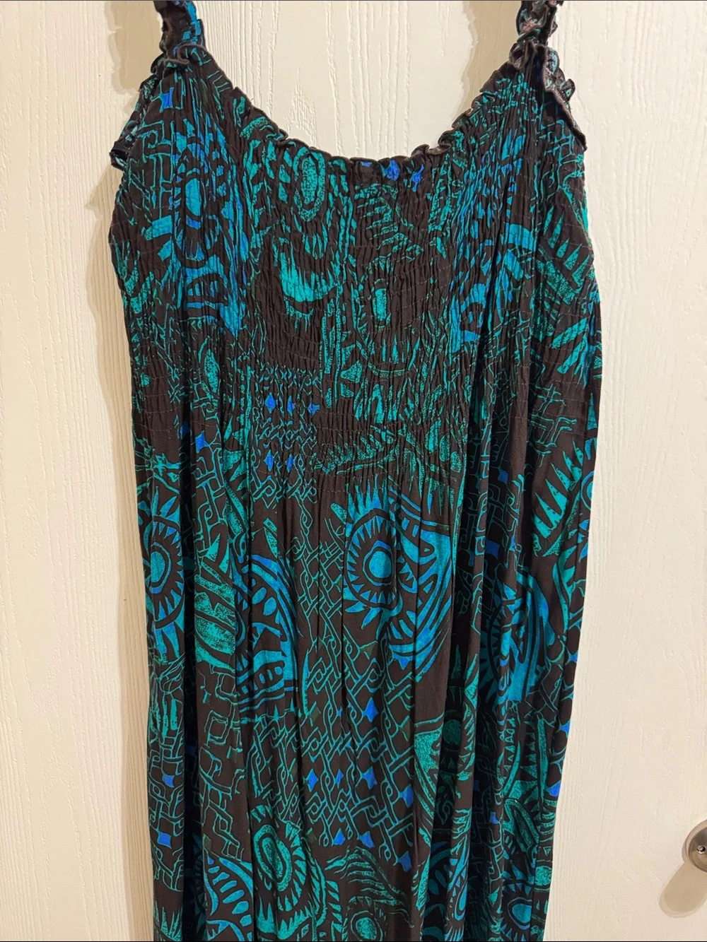 Karin Stevens Summer Maxi Dress Ruffled Straps Aztec Print Flowy Womens 14 Light